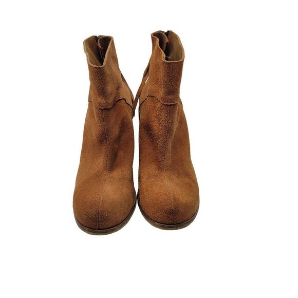 Sixtyseven Suede Ankle Booties 41 Rust Faux Stacked Wood Chunky Heel Boots Spain - Picture 4 of 13